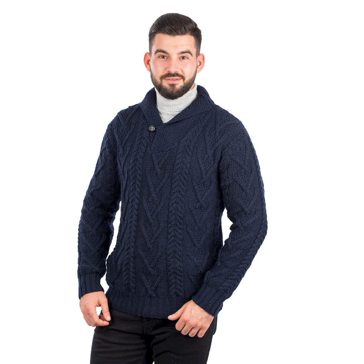 Men’s Merino Wool Shawl Collar Sweater – Single Button Irish Knit - Image 27 | CeltHaus