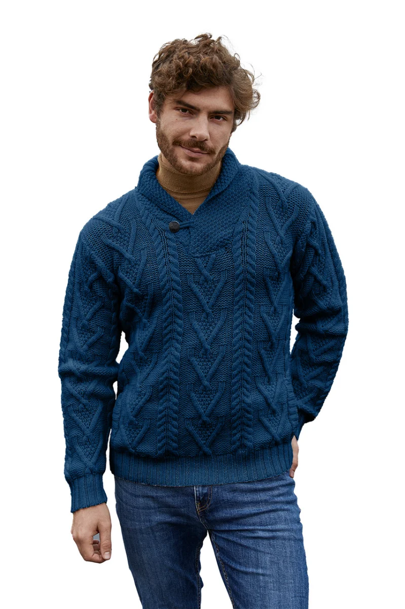Men’s Merino Wool Shawl Collar Sweater – Single Button Irish Knit - Image 5 | CeltHaus
