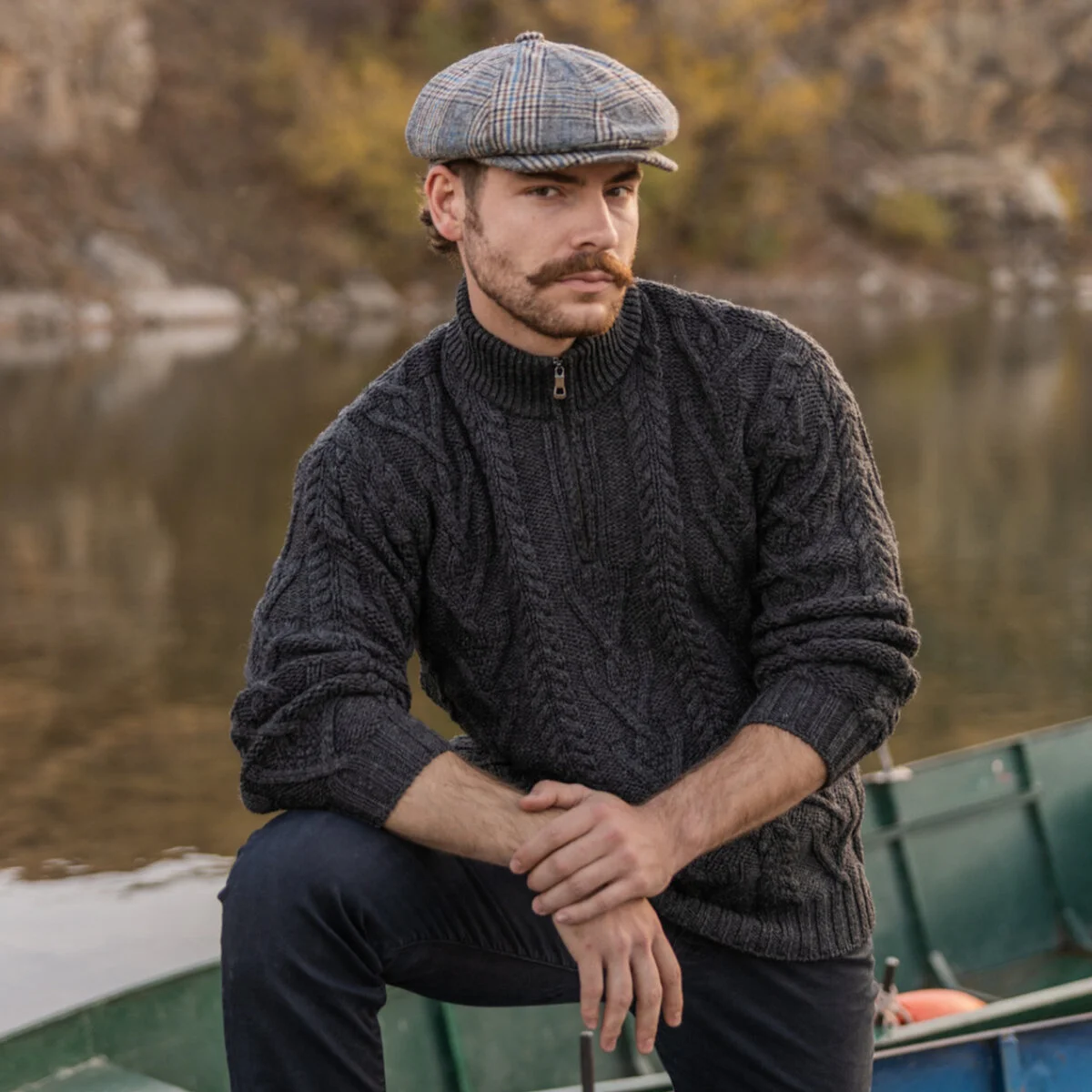 Merino Wool Aran Knit Men's Zip Sweater - Image 9 | CeltHaus