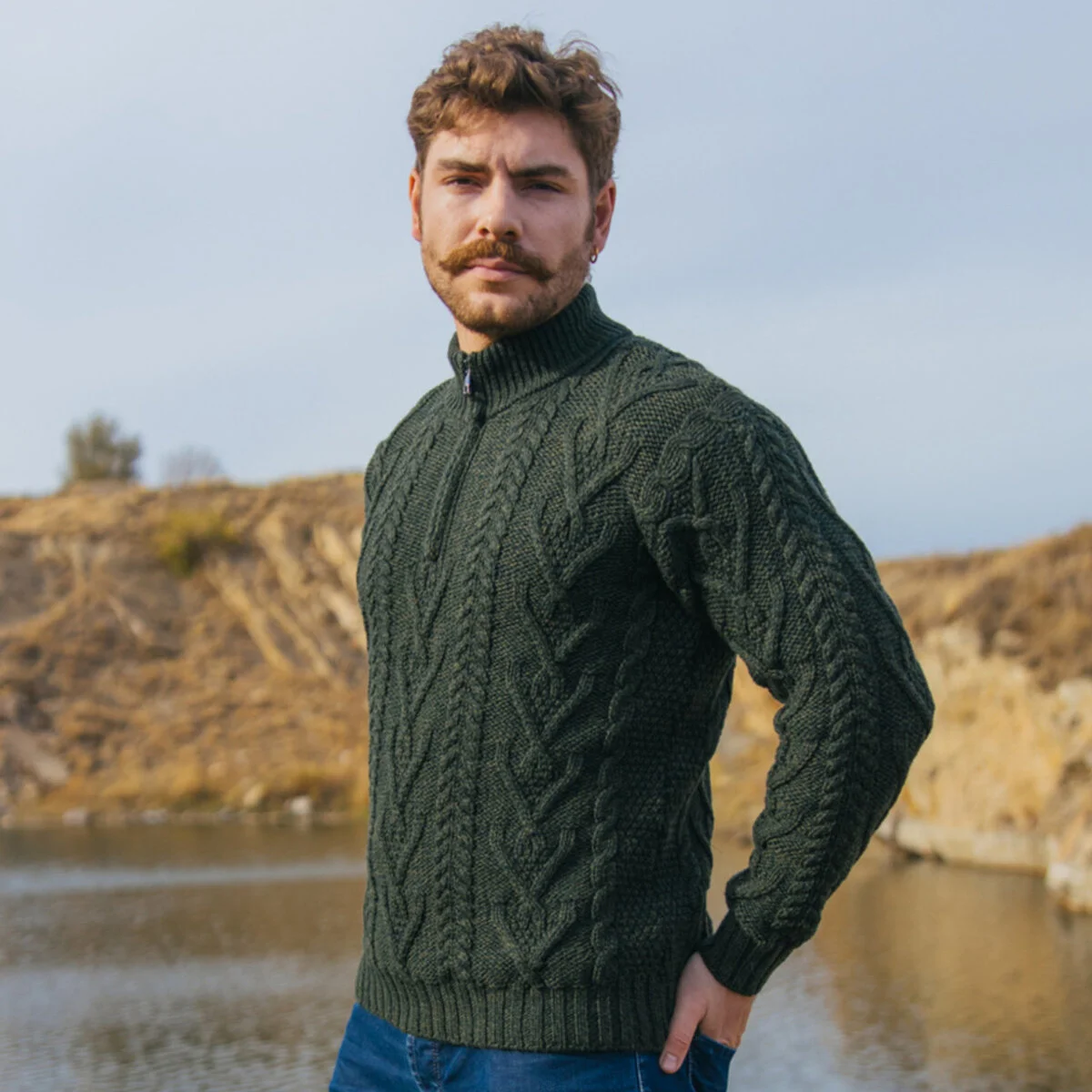 Merino Wool Aran Knit Men's Zip Sweater - Image 10 | CeltHaus