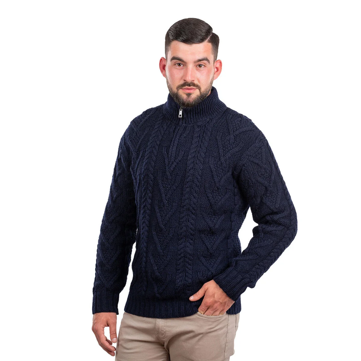 Merino Wool Aran Knit Men's Zip Sweater - Image 12 | CeltHaus