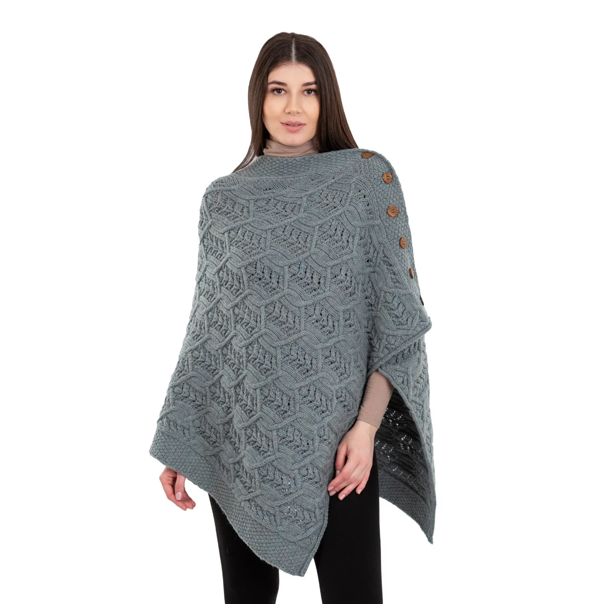 Merino Wool Ladies’ Poncho with Buttons – 100% Irish Merino Knit - Image 29 | CeltHaus