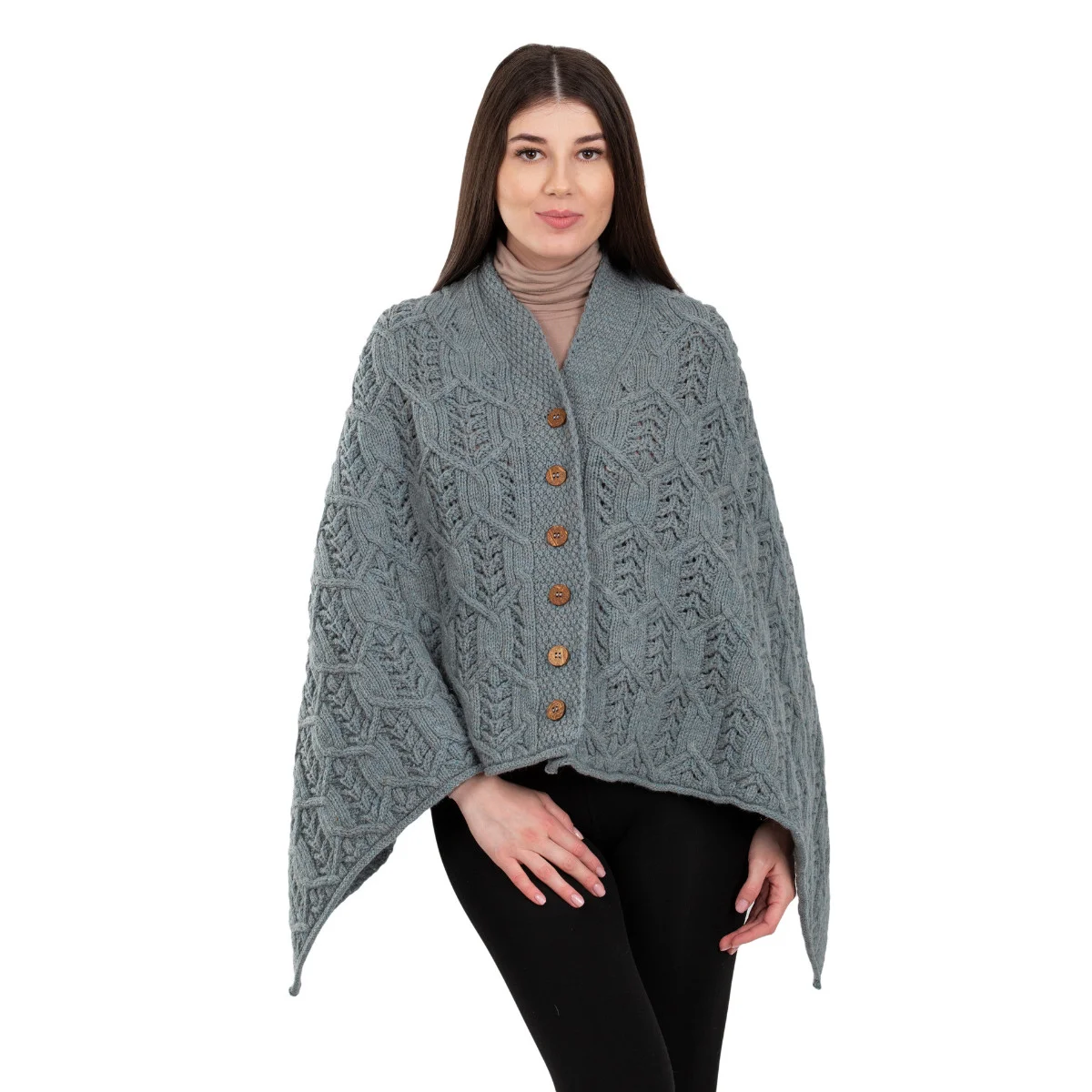 Merino Wool Ladies’ Poncho with Buttons – 100% Irish Merino Knit - Image 30 | CeltHaus