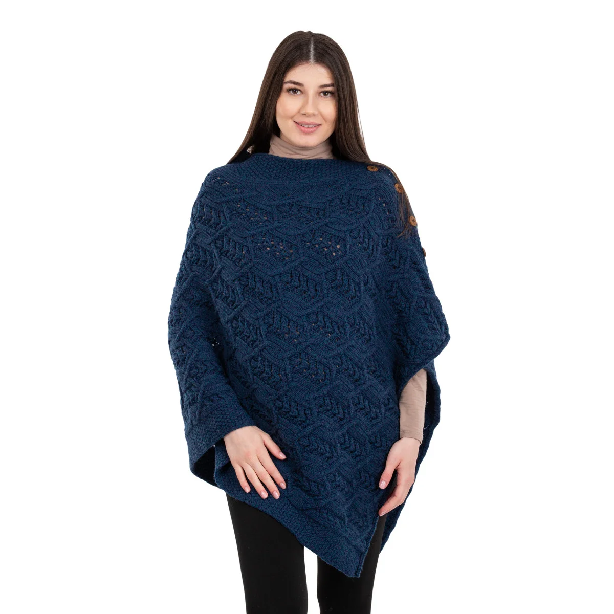 Merino Wool Ladies’ Poncho with Buttons – 100% Irish Merino Knit - Image 32 | CeltHaus