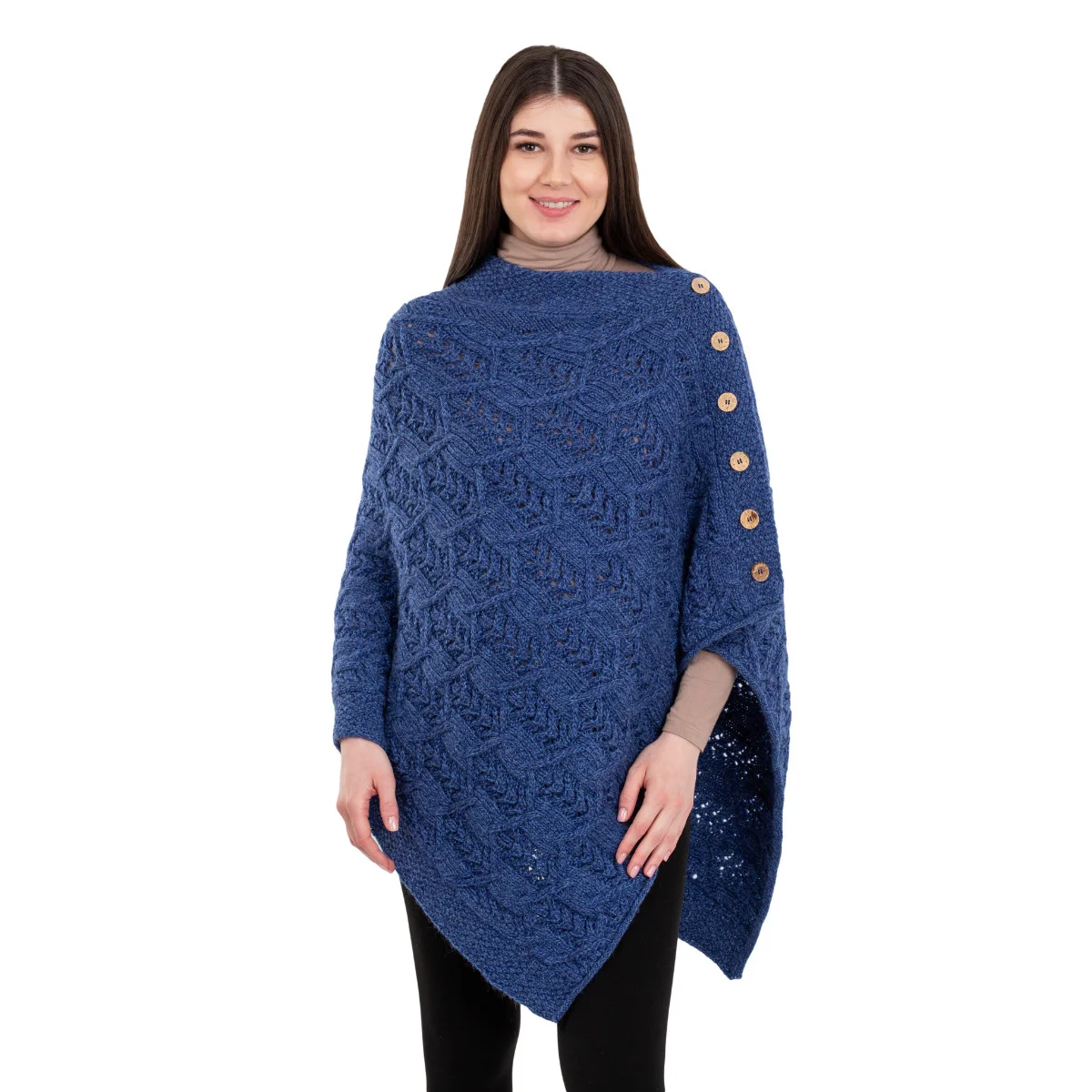 Merino Wool Ladies’ Poncho with Buttons – 100% Irish Merino Knit - Image 35 | CeltHaus