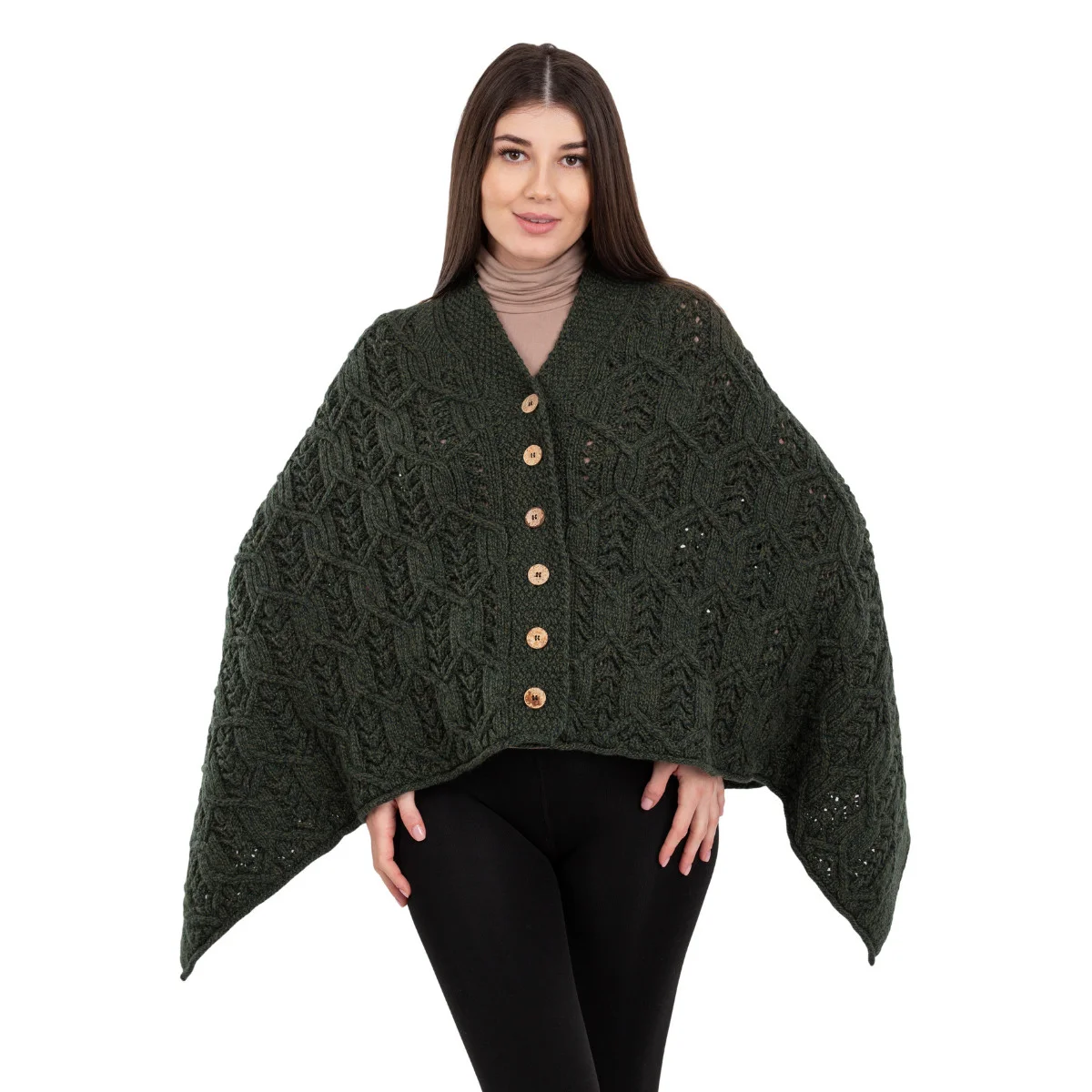 Merino Wool Ladies’ Poncho with Buttons – 100% Irish Merino Knit - Image 37 | CeltHaus
