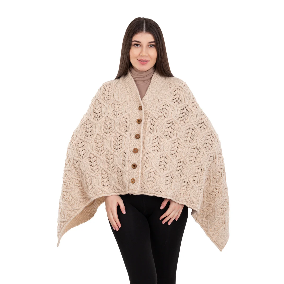 Merino Wool Ladies’ Poncho with Buttons – 100% Irish Merino Knit - Image 39 | CeltHaus