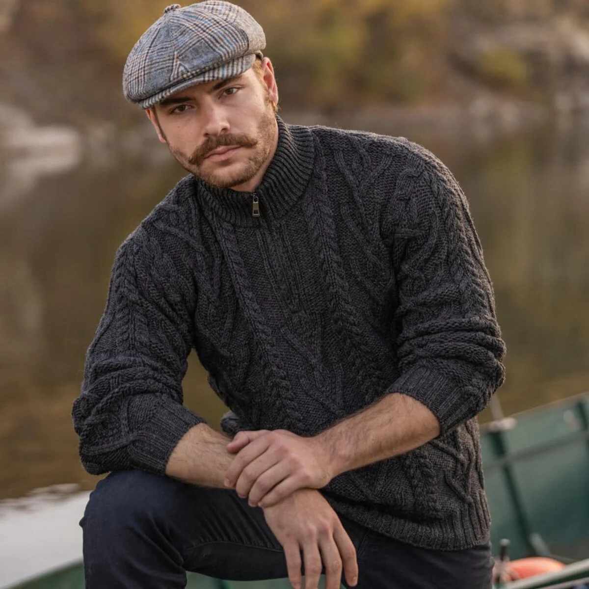 Merino Wool Aran Knit Men's Zip Sweater | CeltHaus