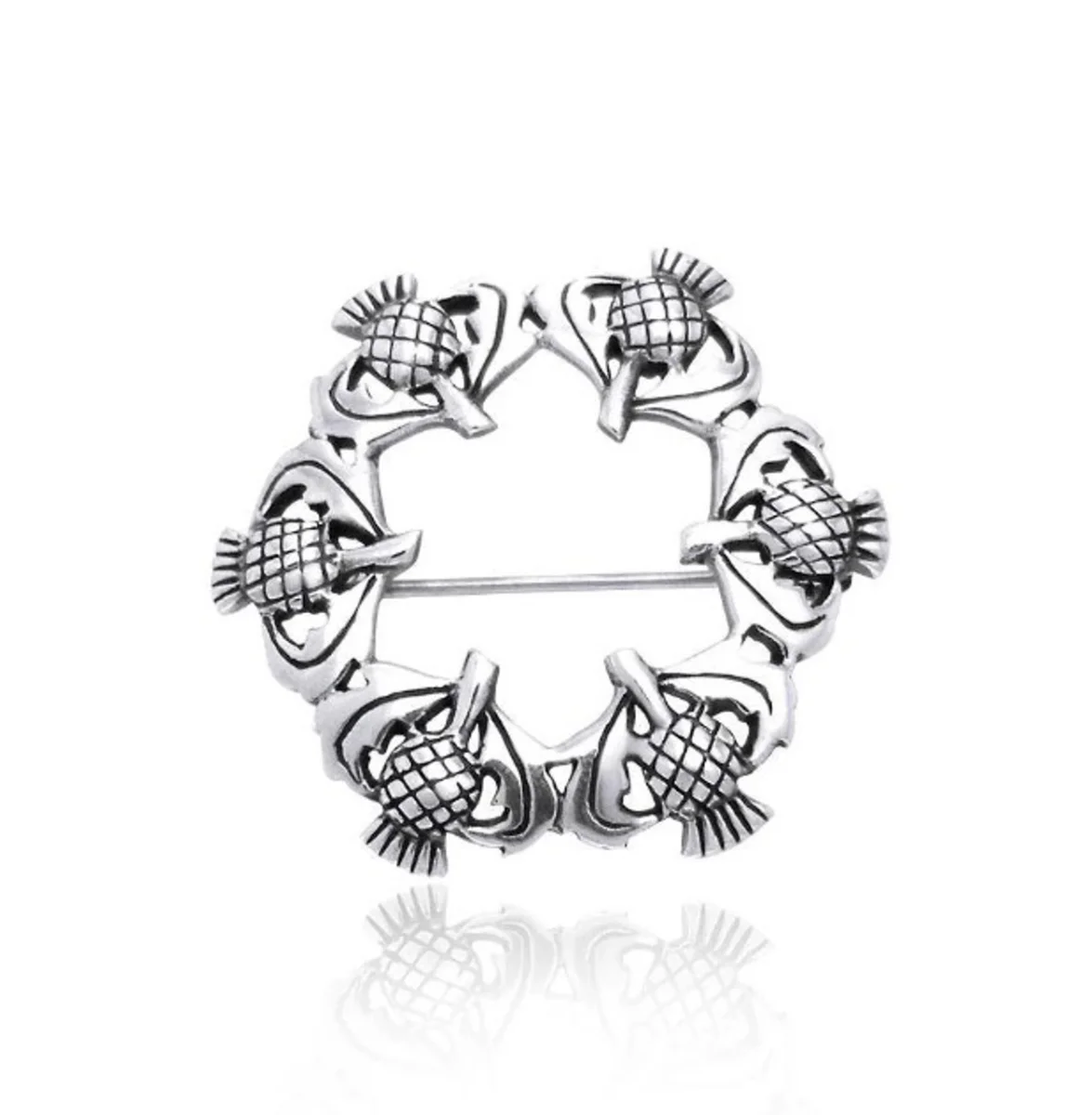 Round Scottish Thistle Sterling Silver Pin - Image 3 | CeltHaus