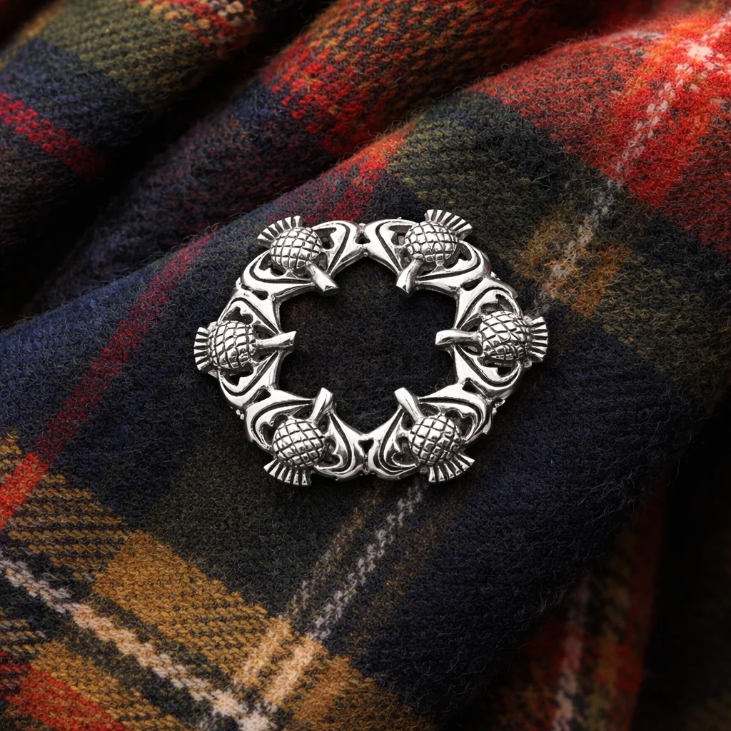 Round Scottish Thistle Sterling Silver Pin - Image 2 | CeltHaus