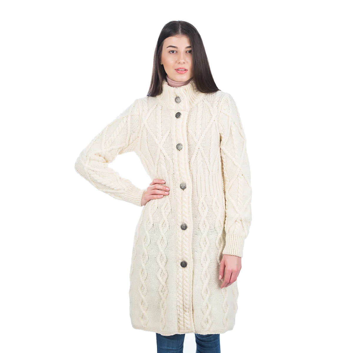 SAOL Aran Cable Signature Coat – 100% Merino Wool Irish Knitwear - Image 3 | CeltHaus