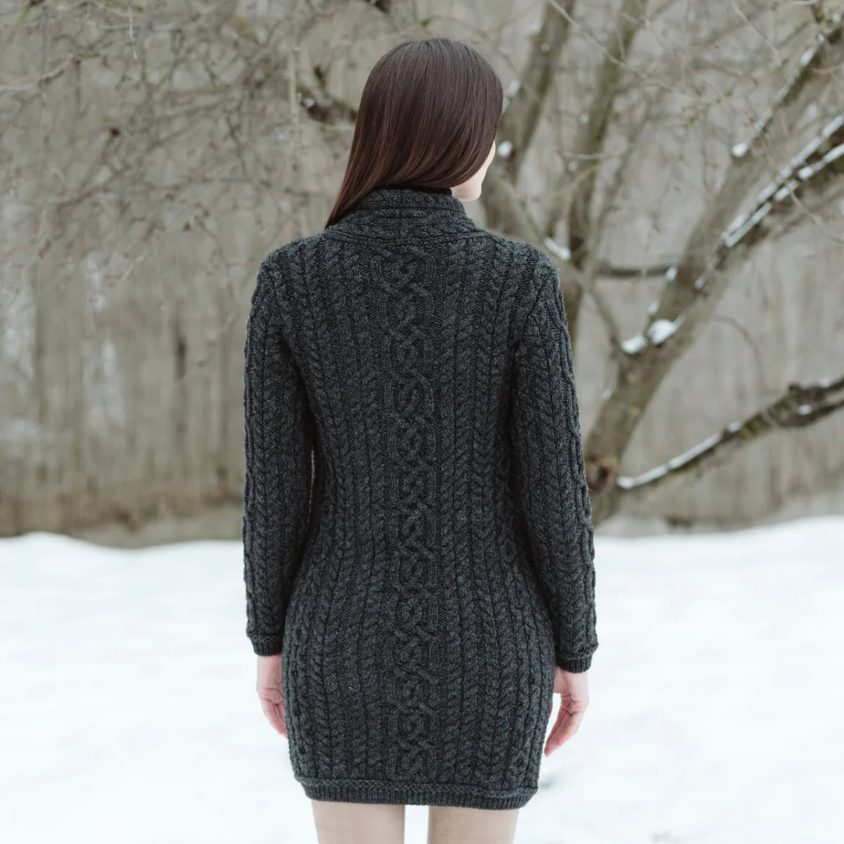 SAOL Cable Knit Side Zip Long Cardigan – 100% Merino Wool Irish Knitwear - Image 3 | CeltHaus