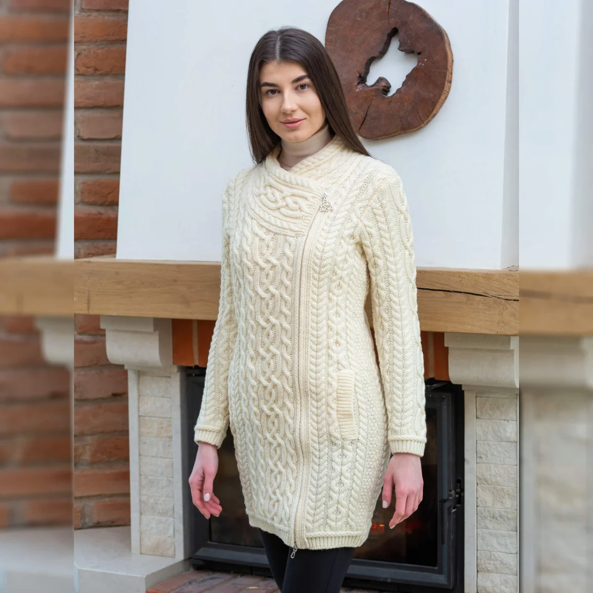 SAOL Cable Knit Side Zip Long Cardigan – 100% Merino Wool Irish Knitwear - Image 7 | CeltHaus