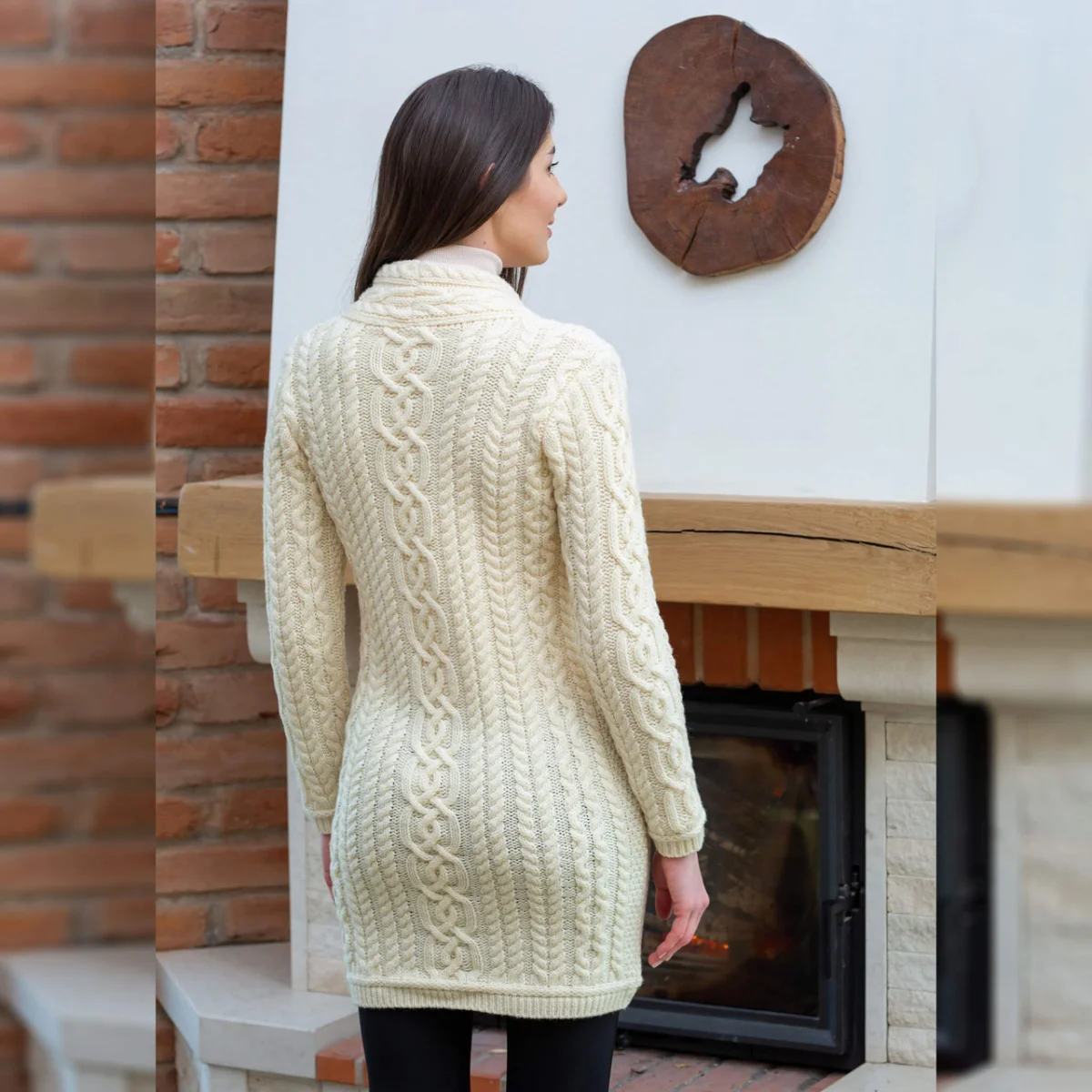 SAOL Cable Knit Side Zip Long Cardigan – 100% Merino Wool Irish Knitwear - Image 9 | CeltHaus