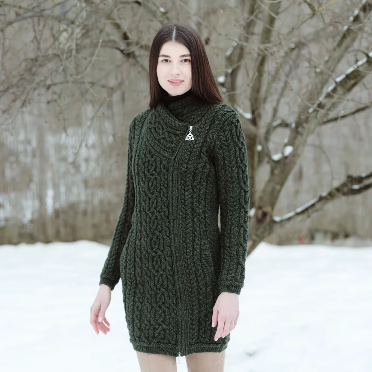 SAOL Cable Knit Side Zip Long Cardigan – 100% Merino Wool Irish Knitwear - Image 14 | CeltHaus