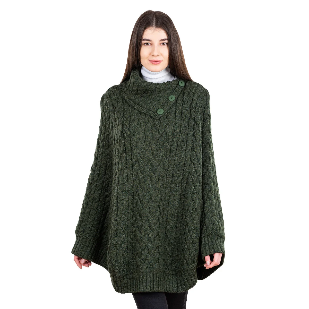 SAOL Women’s Cowl Neck Button Poncho – 100% Pure Merino Wool - Image 19 | CeltHaus