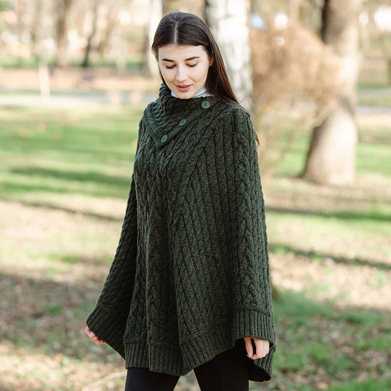 SAOL Women’s Cowl Neck Button Poncho – 100% Pure Merino Wool - Image 8 | CeltHaus