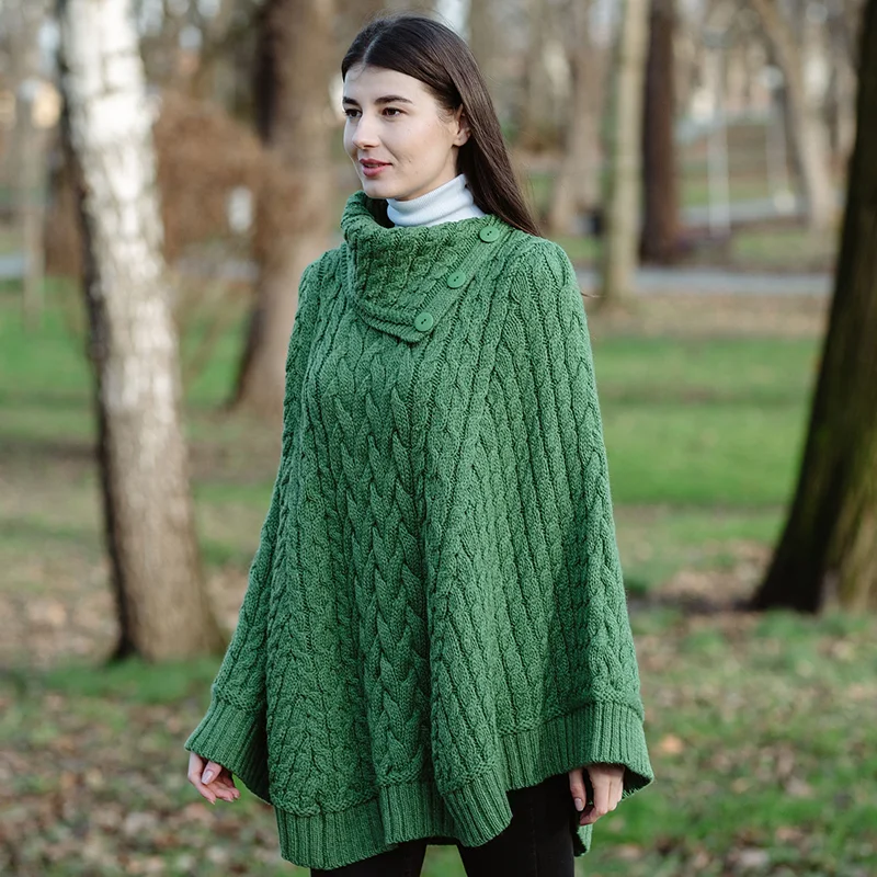 SAOL Women’s Cowl Neck Button Poncho – 100% Pure Merino Wool - Image 6 | CeltHaus