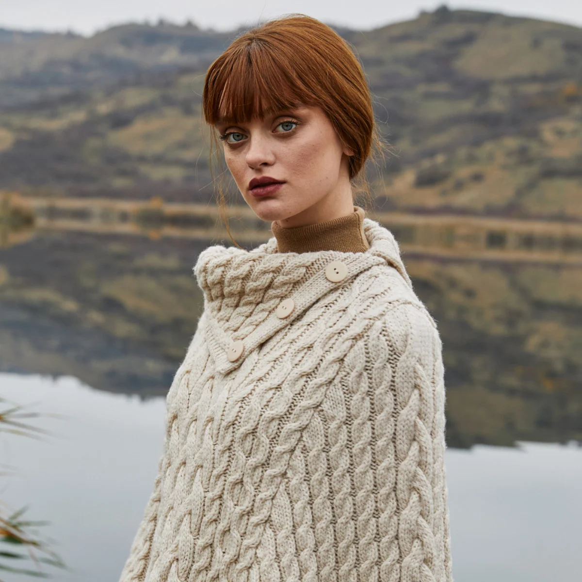 SAOL Women’s Cowl Neck Button Poncho – 100% Pure Merino Wool - Image 13 | CeltHaus