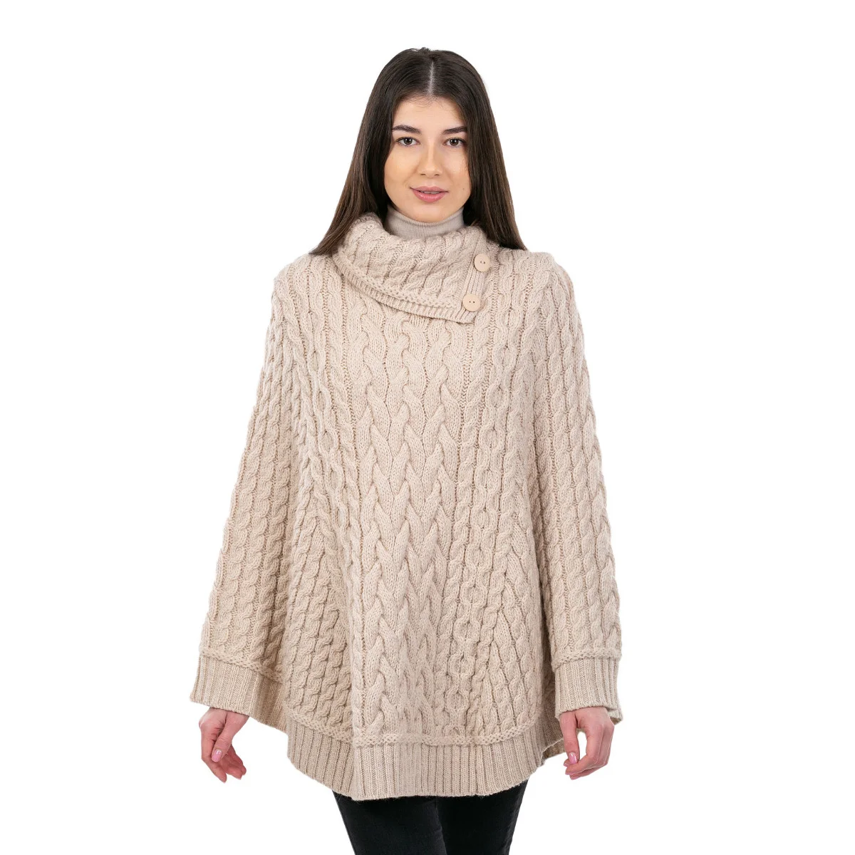 SAOL Women’s Cowl Neck Button Poncho – 100% Pure Merino Wool - Image 15 | CeltHaus