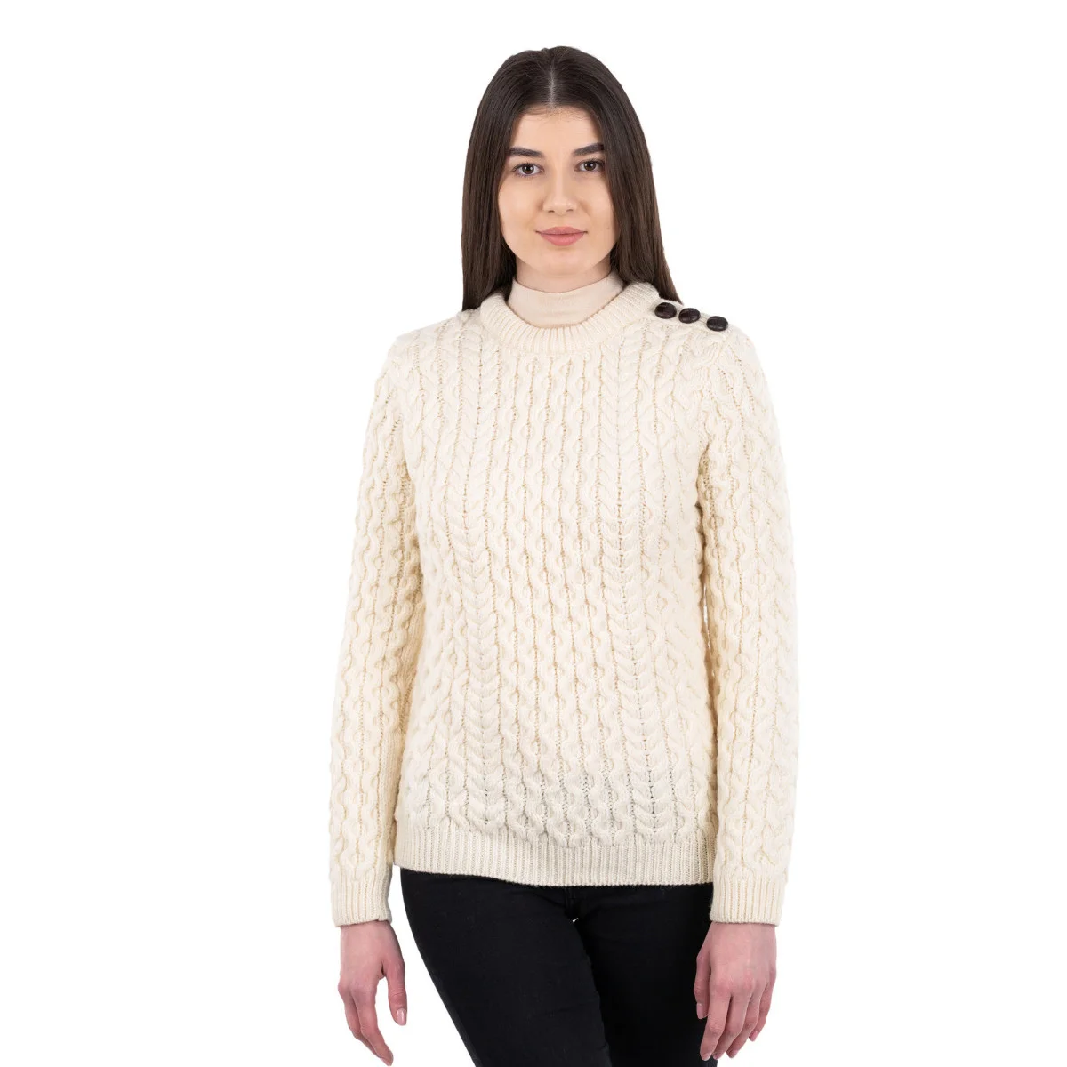 Side Button Knit Sweater – Classic Irish Wool Pullover with Button Detail - Image 9 | CeltHaus