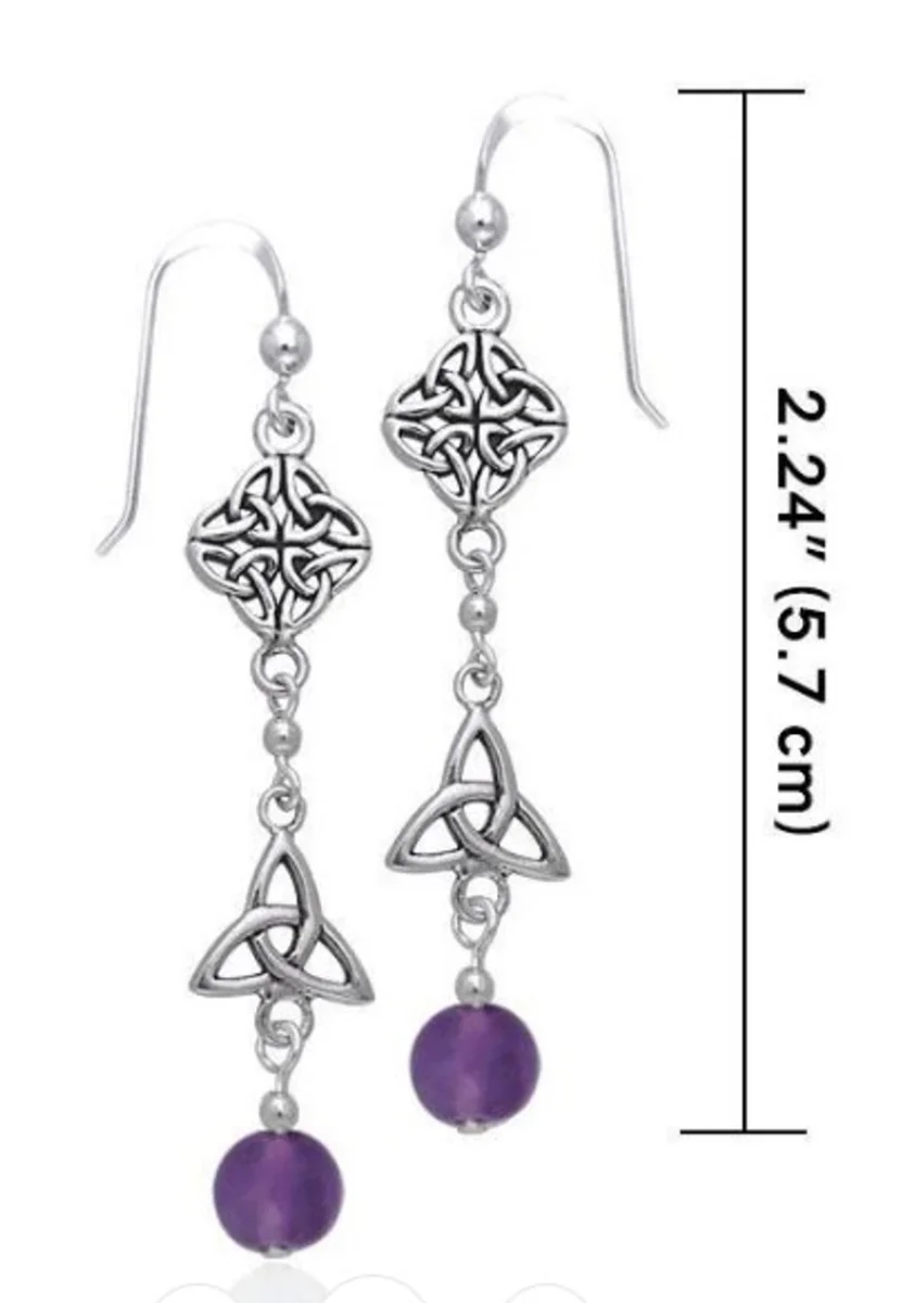 Silver Celtic Knot Drop Earrings with Amethyst Bead – Heritage Jewelry - Image 3 | CeltHaus