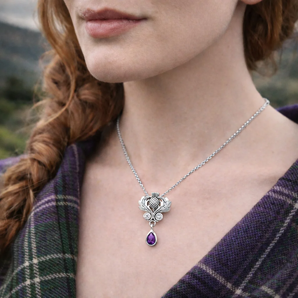 Silver Scottish Thistle Pendant with Amethyst – Sterling Scottish Jewelry - Image 2 | CeltHaus