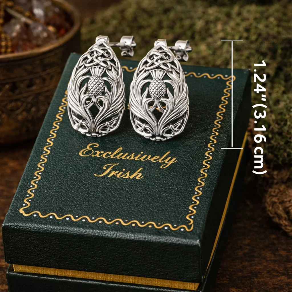 Teardrop Celtic Knotwork Post Earrings with Thistle Motif – Sterling Irish Heritage Jewelry | CeltHaus
