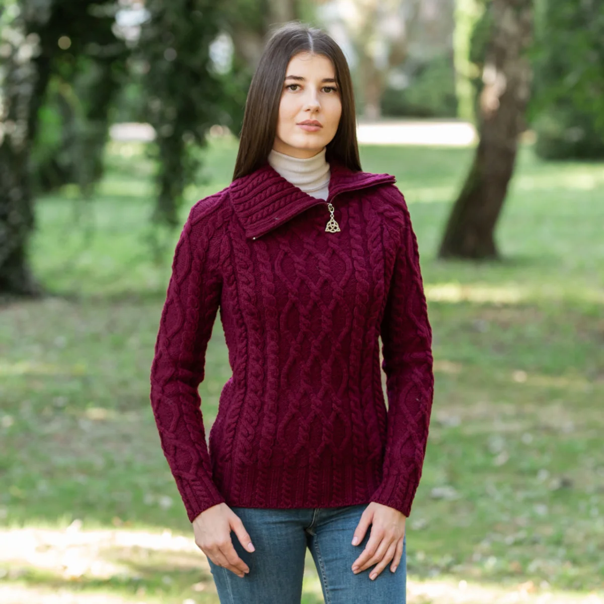 Women’s Merino Wool Zip-Neck Sweater – Classic Warm Wool Knit Pullover - Image 2 | CeltHaus