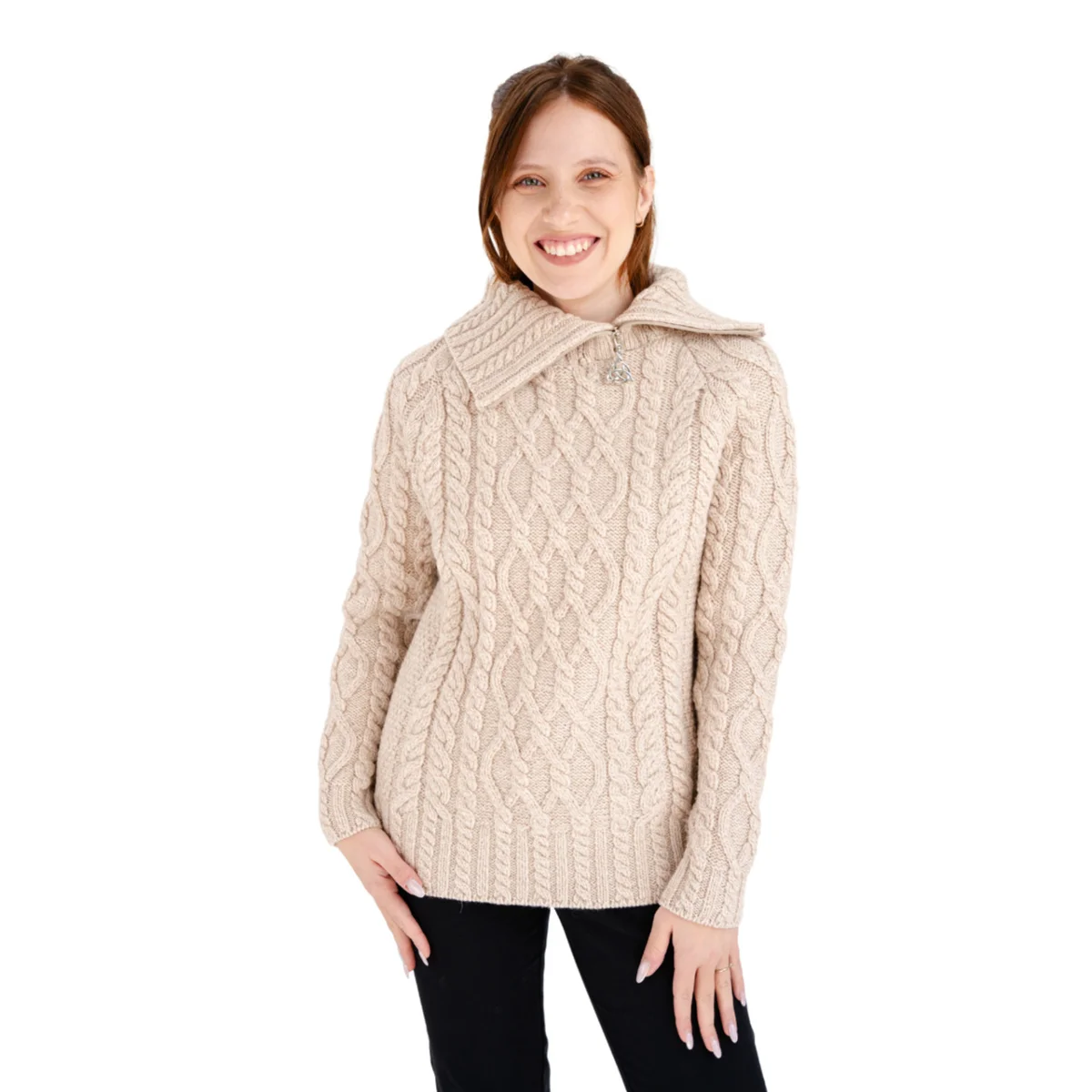 Women’s Merino Wool Zip-Neck Sweater – Classic Warm Wool Knit Pullover - Image 9 | CeltHaus